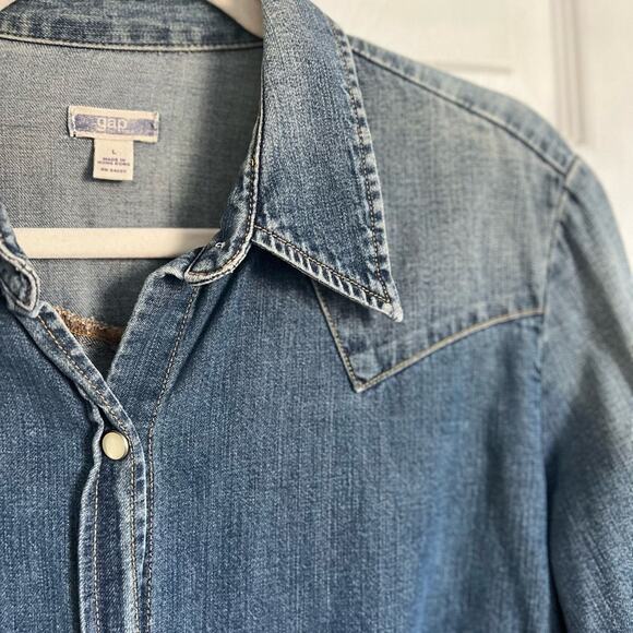 Vtg gap 2002 denim snap button down chambray shirt long sleeve denim large - Picture 3 of 8